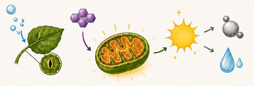 Zellatmung: Sauerstoff und Zucker werden im Mitochondrium zu Energie (ATP) – dabei entstehen Kohlendioxid und Wasser.