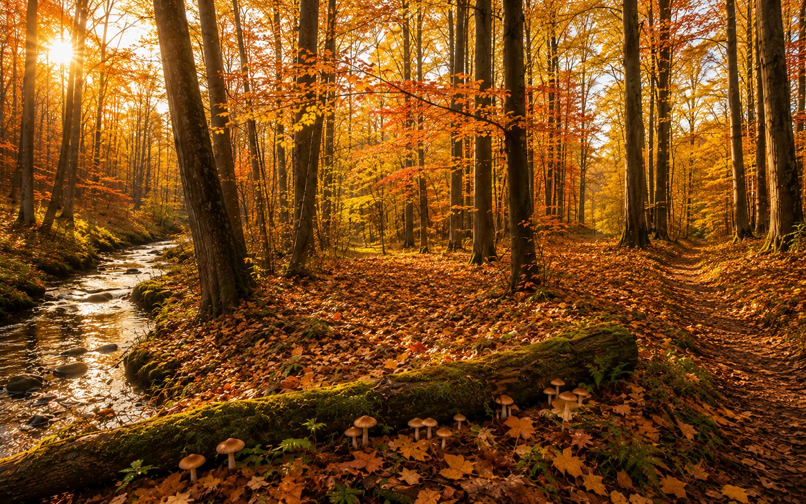 Bunter Herbstwald mit Pilzen